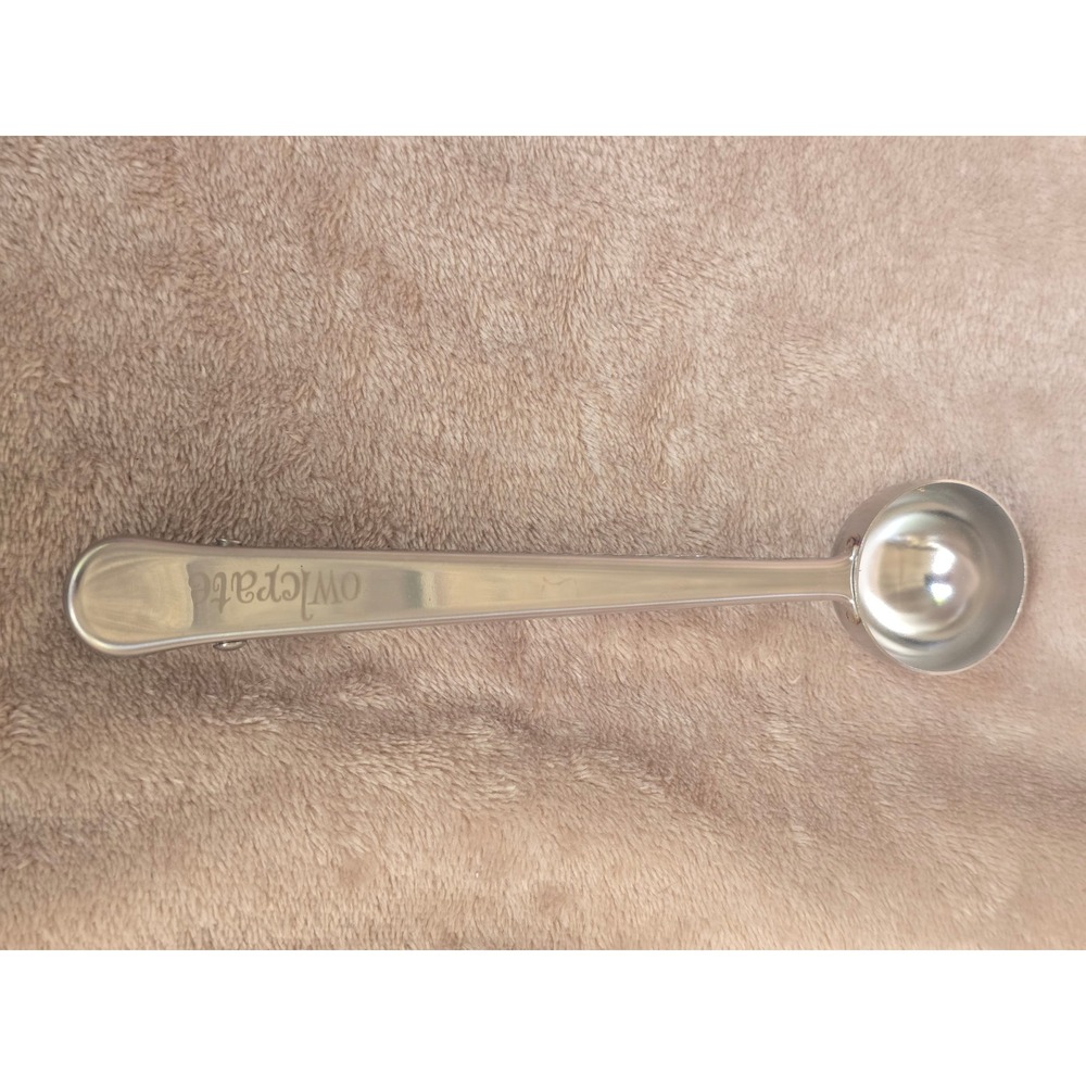 OwlCrate Stainless Steel Coffee Scoop with Integrated Bag Clip Silver Tone
